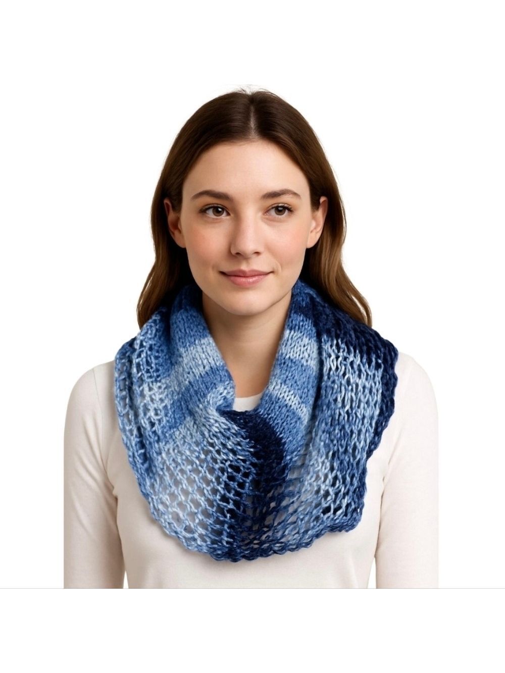 Hand Crafted 12-way scarf Crochet Blue Handmade winter accessory hand knit Ombrè